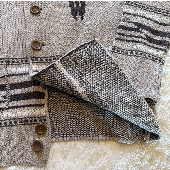 Western Bucking Bronc Rodeo Horse Cowichan Knit Traditional Button Front Sweater - Picture 9 of 10